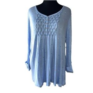 Kim Rogers Top Large‎ Blue Polka Dot Cuff Sleeve Tunic